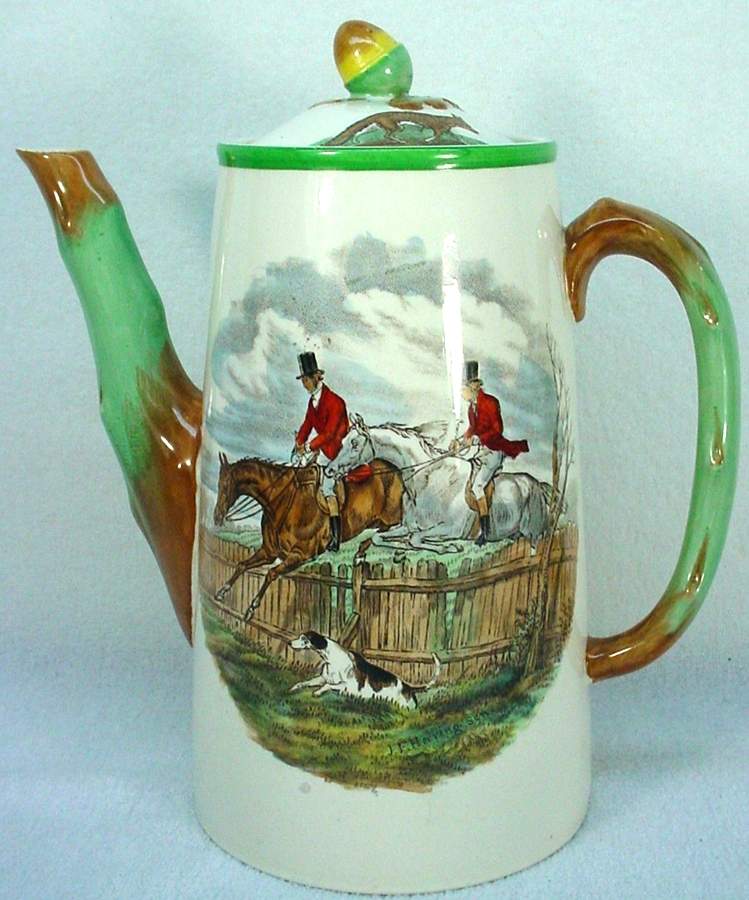 Herring Hunt, The Hunt (Green, Scalloped) Coffee Pot & Lid by Spode-1