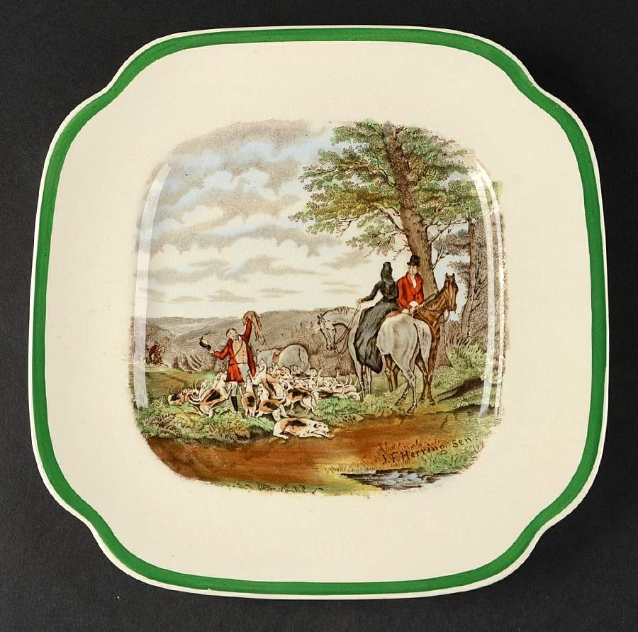 Herring Hunt, The Hunt (Green, Scalloped) Square Salad Plate by Spode-1