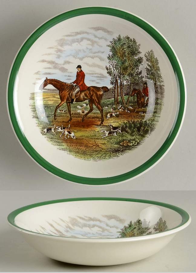 Herring Hunt, The Hunt (Green, Scalloped) Coupe Cereal Bowl by Spode-1