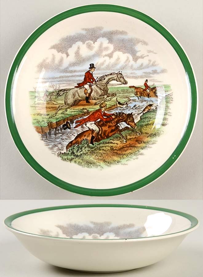 Herring Hunt, The Hunt (Green, Scalloped) Coupe Cereal Bowl by Spode-1