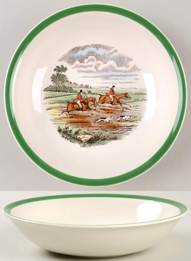 Herring Hunt, The Hunt (Green, Scalloped) Coupe Cereal Bowl by Spode-1
