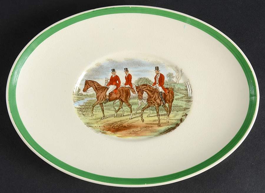 Herring Hunt, The Hunt (Green, Scalloped) Underplate for Gravy Boat by Spode-1