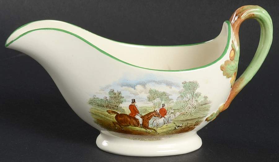 Herring Hunt, The Hunt (Green, Scalloped) Gravy Boat by Spode-1