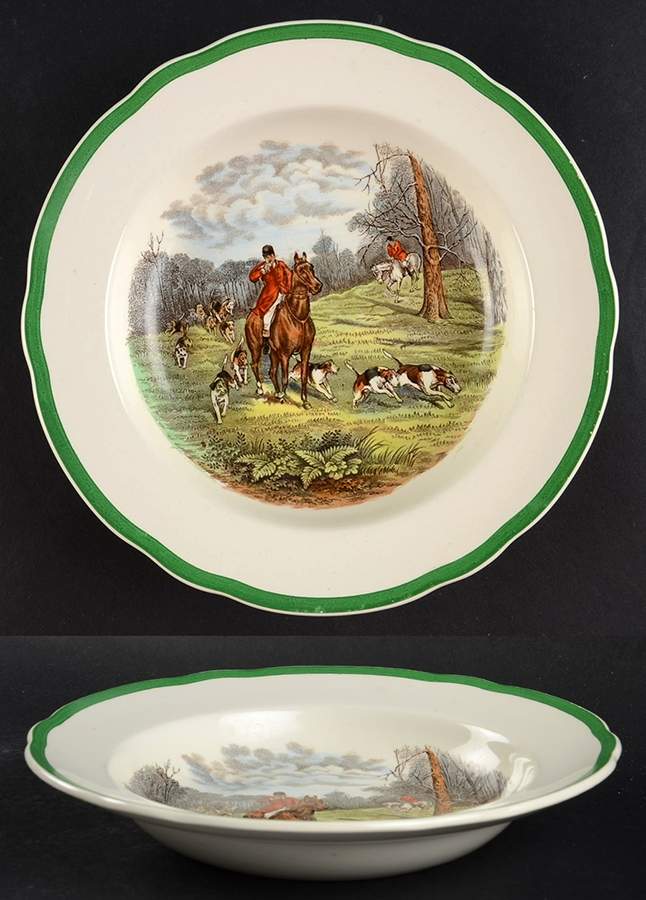 Herring Hunt, The Hunt (Green, Scalloped) Rim Soup Bowl by Spode-1