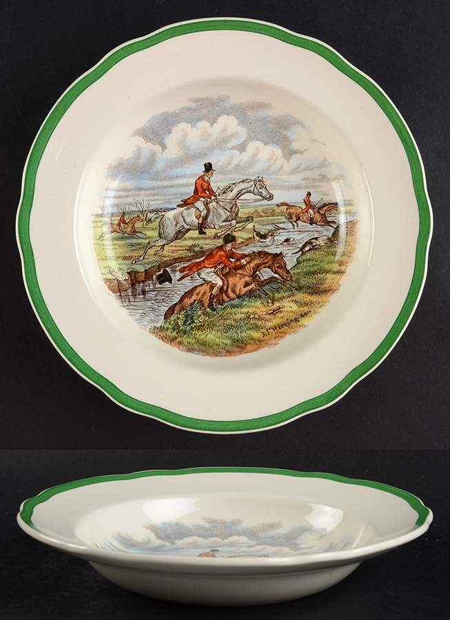 Herring Hunt, The Hunt (Green, Scalloped) Rim Soup Bowl by Spode-1