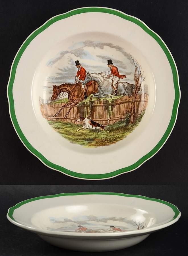Herring Hunt, The Hunt (Green, Scalloped) Rim Soup Bowl by Spode-1