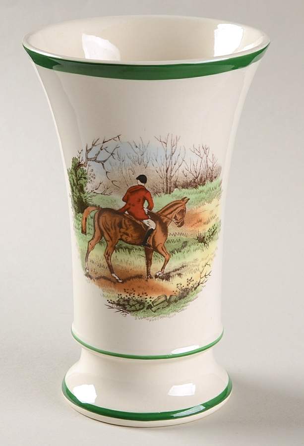 Herring Hunt, The Hunt (Green, Scalloped) Spill Vase by Spode-1