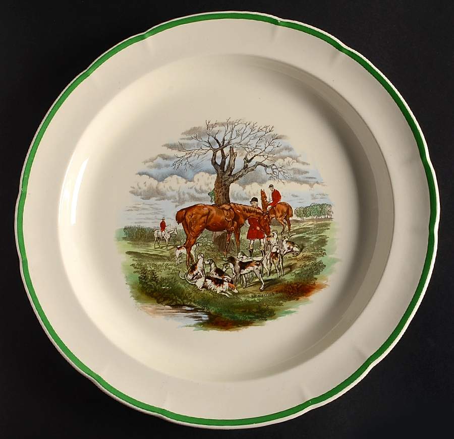 Herring Hunt, The Hunt (Green, Scalloped) 14" Chop Plate (Round Platter) by Spode-1