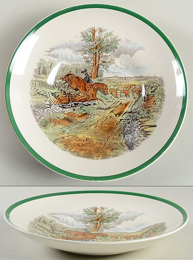 Herring Hunt, The Hunt (Green, Scalloped) Bread and Butter Bowl by Spode-1