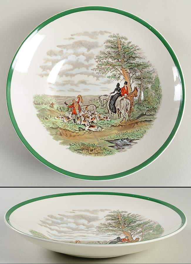 Herring Hunt, The Hunt (Green, Scalloped) Bread and Butter Bowl by Spode-1