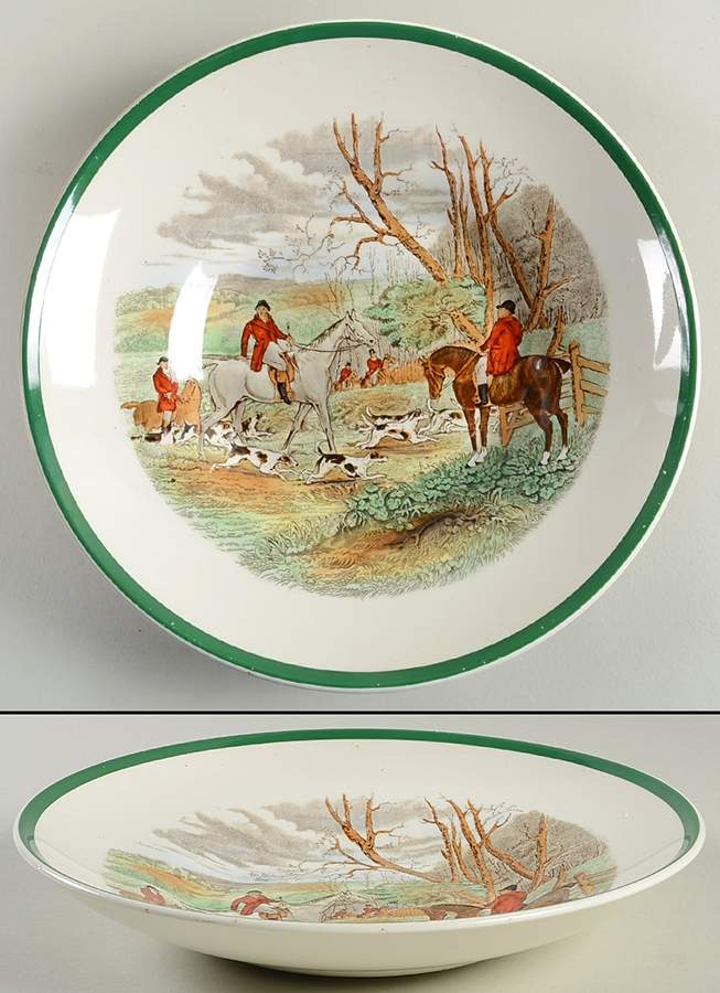 Herring Hunt, The Hunt (Green, Scalloped) Bread and Butter Bowl by Spode-1