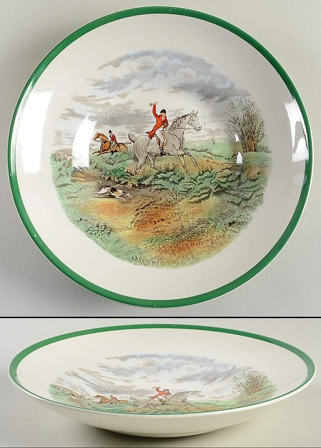 Herring Hunt, The Hunt (Green, Scalloped) Bread and Butter Bowl by Spode-1
