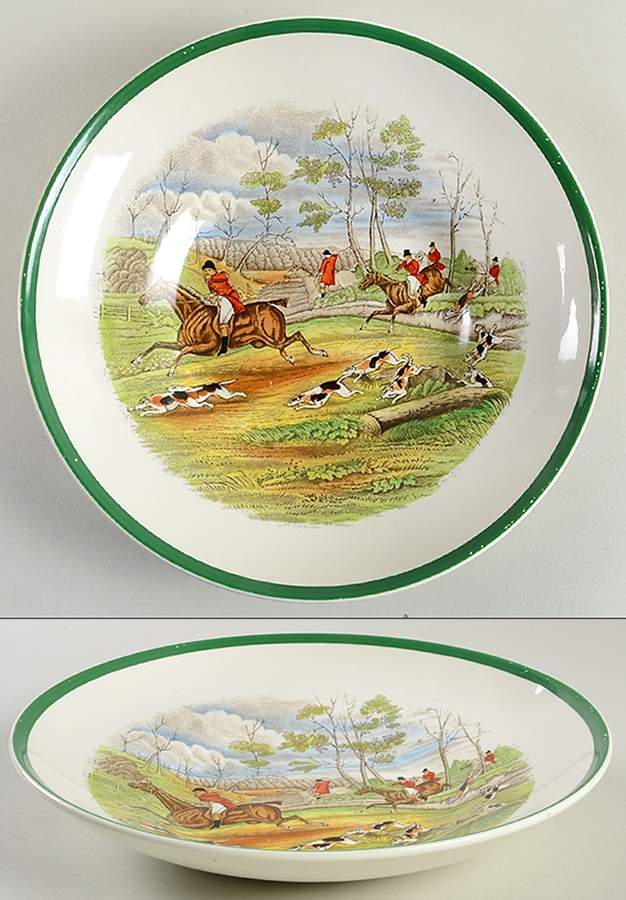 Herring Hunt, The Hunt (Green, Scalloped) Bread and Butter Bowl by Spode-1