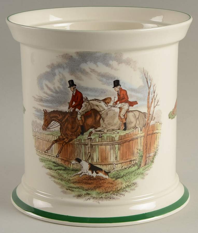 Herring Hunt, The Hunt (Green, Scalloped) Biscuit Barrel No Lid by Spode-1