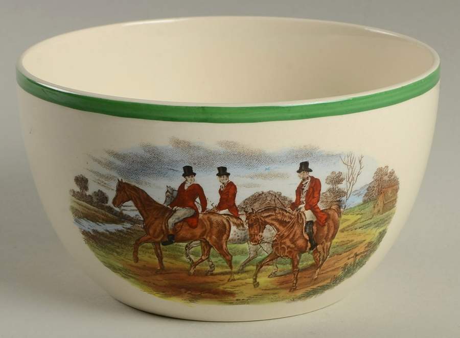 Herring Hunt, The Hunt (Green, Scalloped) Cranberry Bowl by Spode-1