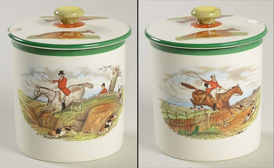 Herring Hunt, The Hunt (Green, Scalloped) Jam/Jelly & Lid by Spode-1