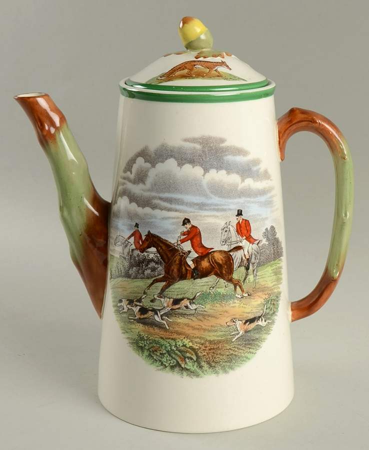Herring Hunt, The Hunt (Green, Scalloped) Coffee Pot & Lid by Spode-1