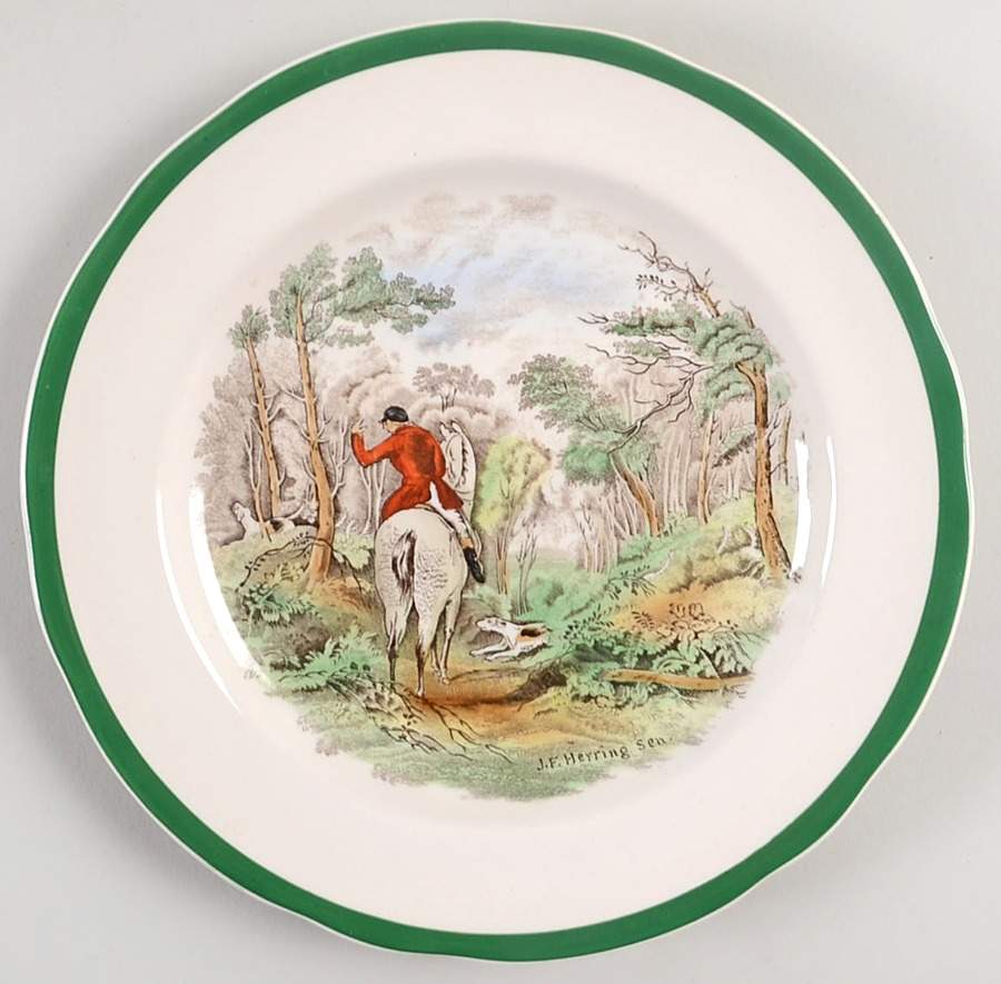 Herring Hunt, The Hunt (Green, Scalloped) Salad Plate by Spode-1