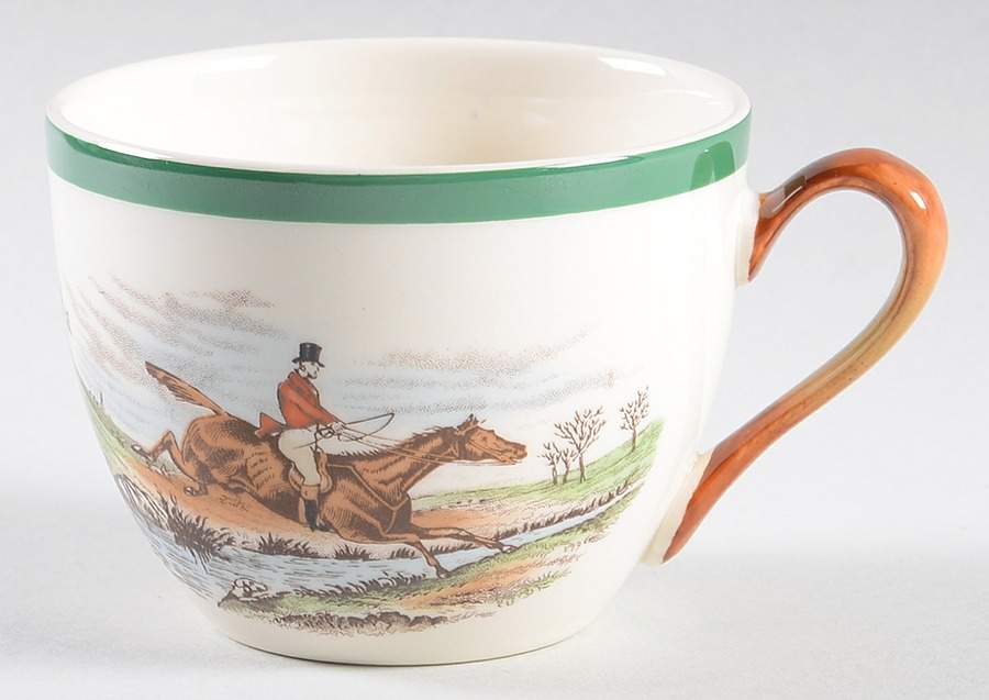 Herring Hunt, The Hunt (Green, Scalloped) Flat Cup by Spode-1