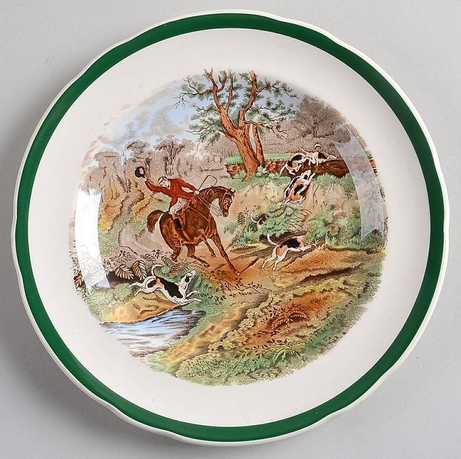 Herring Hunt, The Hunt (Green, Scalloped) Luncheon Plate by Spode-1