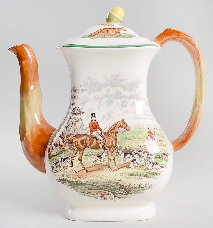 Herring Hunt, The Hunt (Green, Scalloped) Coffee Pot & Lid by Spode-1