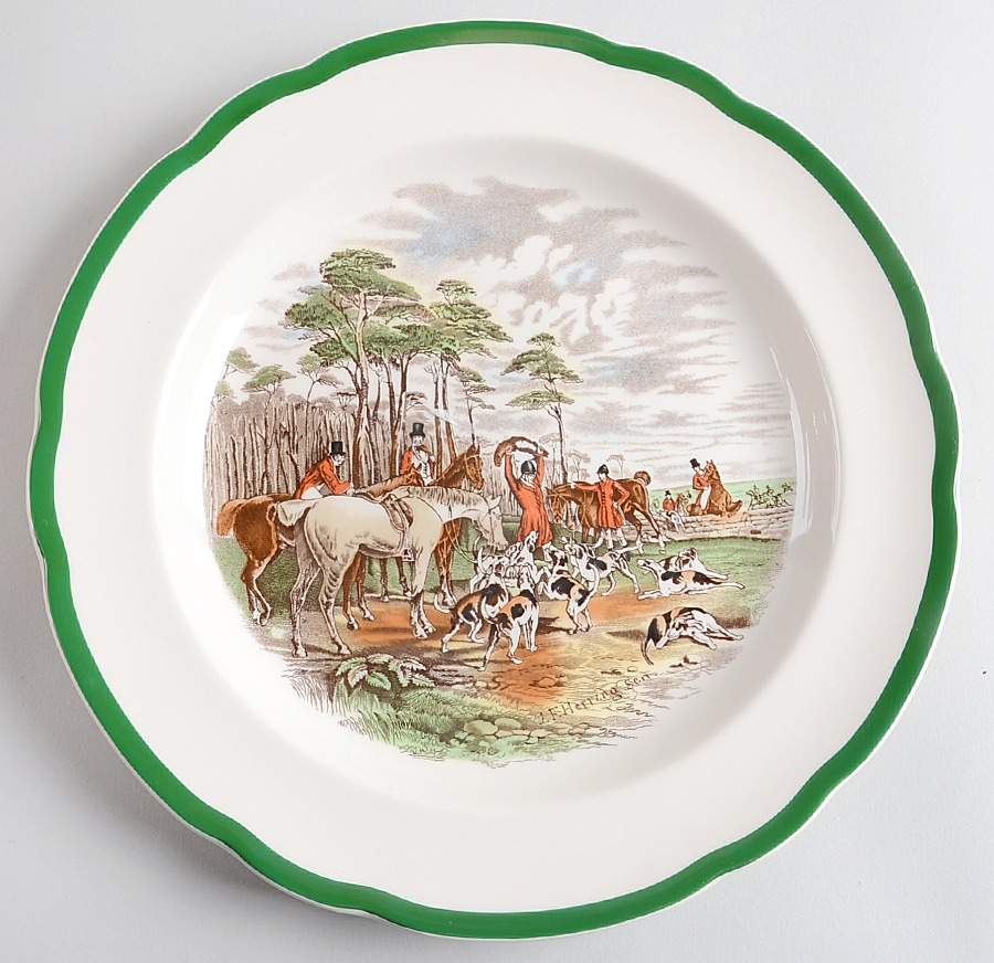 Herring Hunt, The Hunt (Green, Scalloped) Dinner Plate by Spode-1