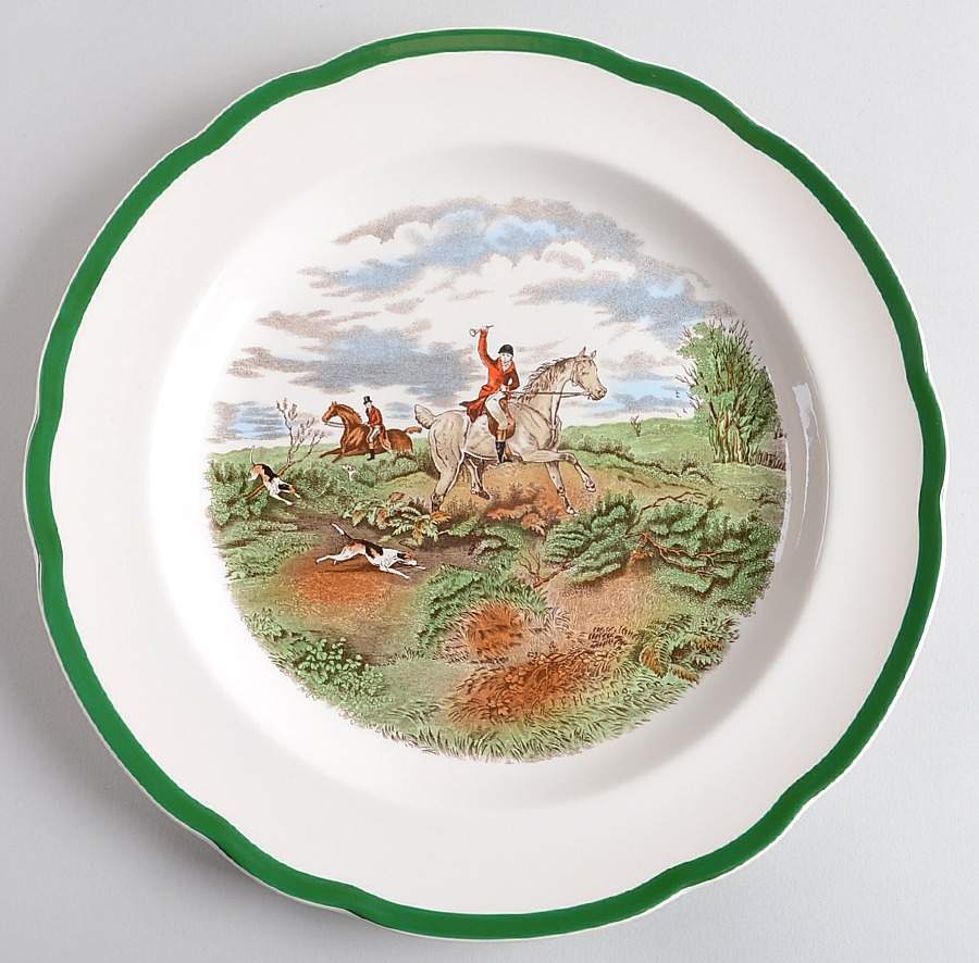 Herring Hunt, The Hunt (Green, Scalloped) Dinner Plate by Spode-1