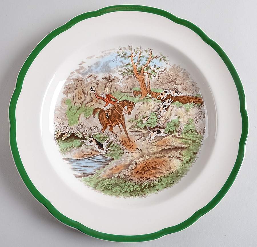 Herring Hunt, The Hunt (Green, Scalloped) Dinner Plate by Spode-1