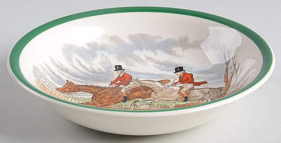 Herring Hunt, The Hunt (Green, Scalloped) Coupe Cereal Bowl by Spode-1