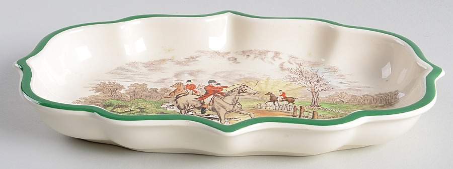 Herring Hunt, The Hunt (Green, Scalloped) Open Candy Dish by Spode-1