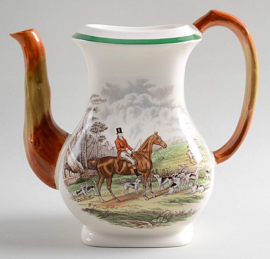 Herring Hunt, The Hunt (Green, Scalloped) Coffee Pot No Lid by Spode-1
