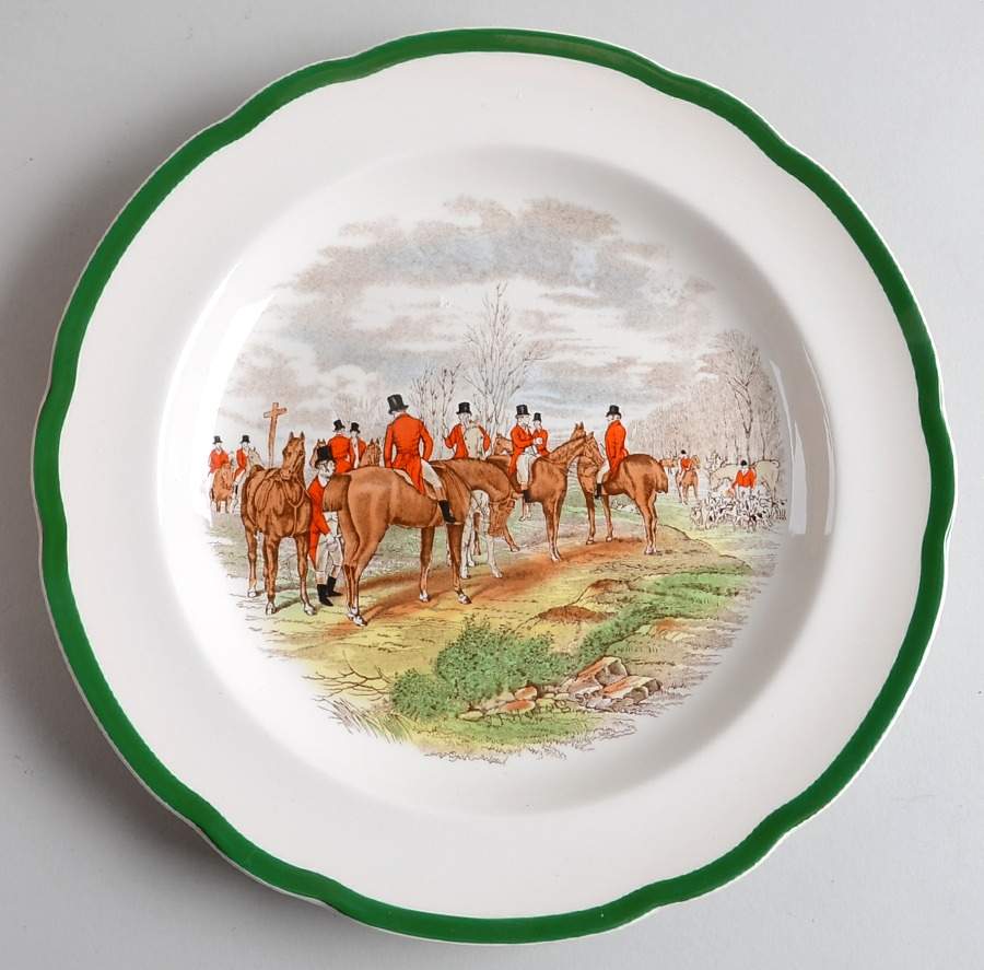 Herring Hunt, The Hunt (Green, Scalloped) Dinner Plate by Spode-1