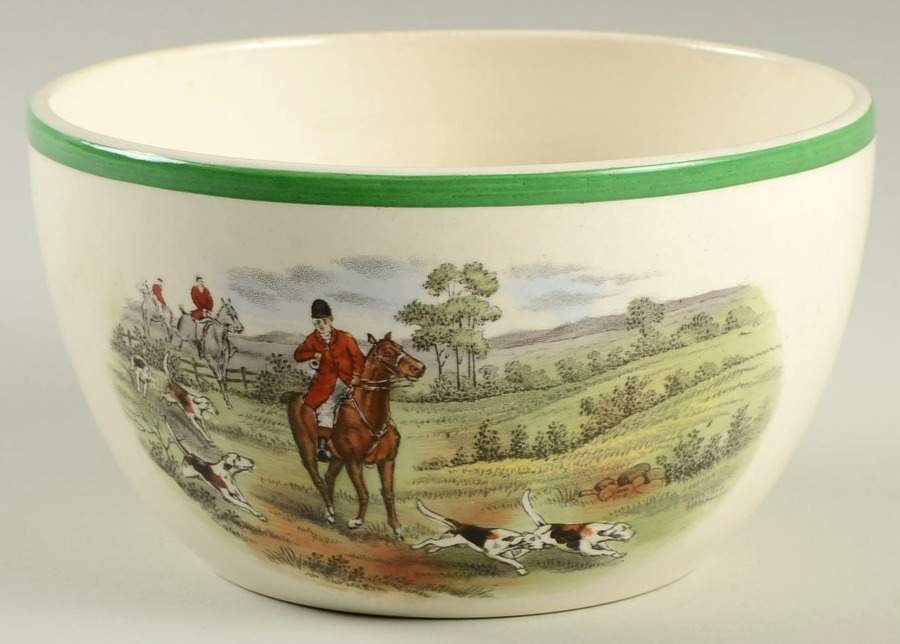 Herring Hunt, The Hunt (Green, Scalloped) Cranberry Bowl by Spode-1