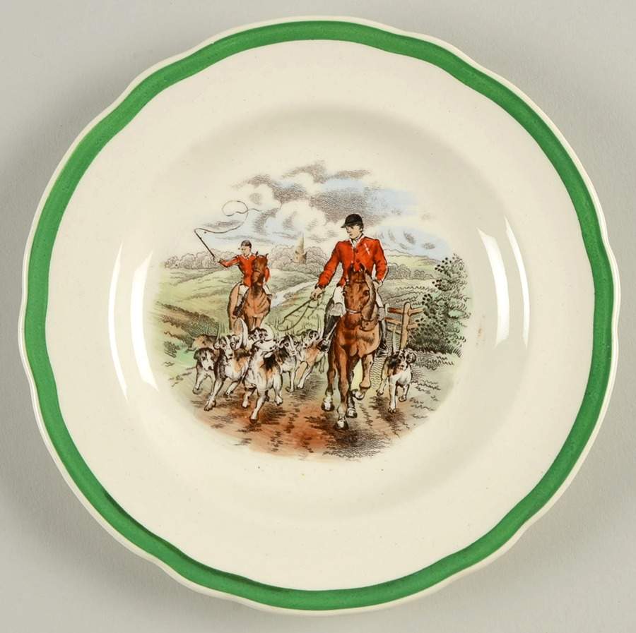 Herring Hunt, The Hunt (Green, Scalloped) Small Bread & Butter Plate by Spode-1