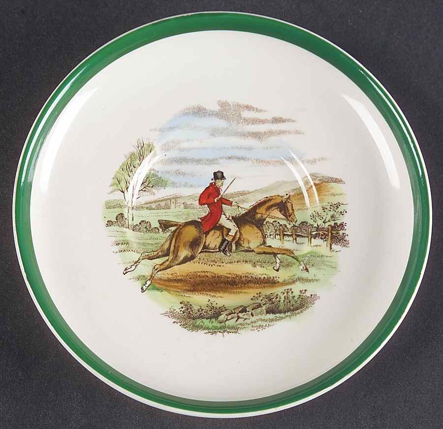Herring Hunt, The Hunt (Green, Scalloped) Saucer for Flat Demitasse Cup by Spode-1