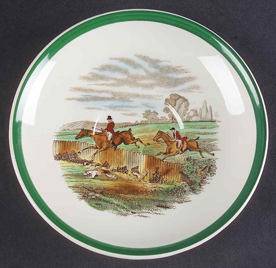 Herring Hunt, The Hunt (Green, Scalloped) Saucer for Flat Cup by Spode-1
