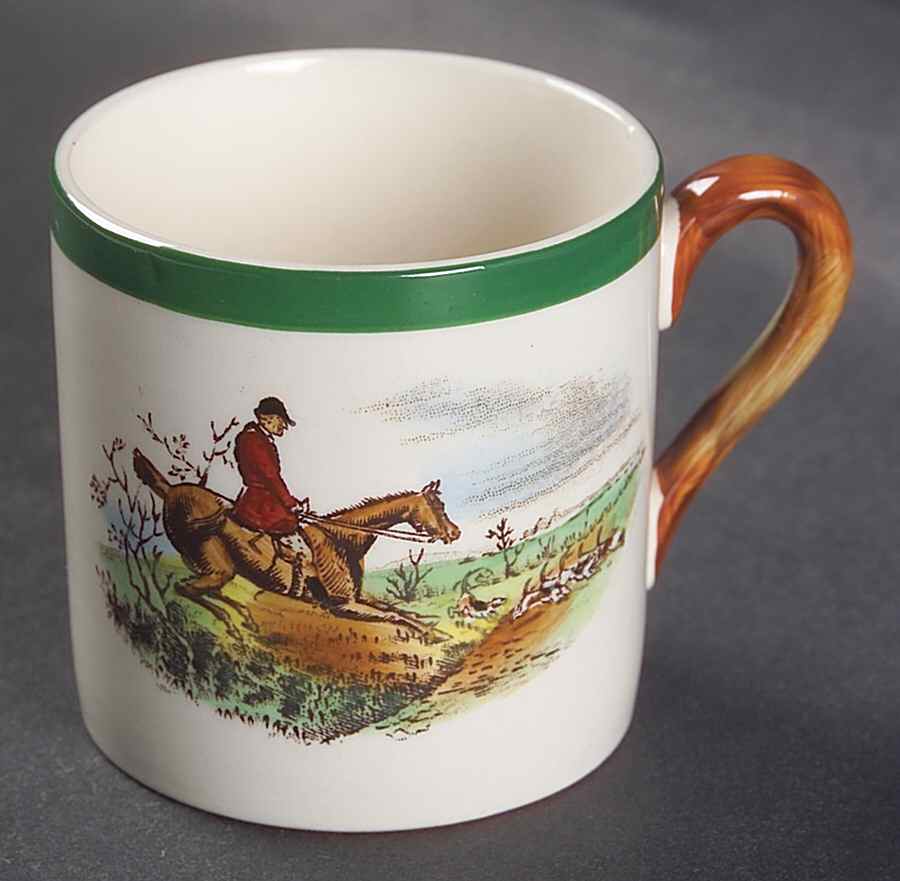 Herring Hunt, The Hunt (Green, Scalloped) Flat Demitasse Cup by Spode-1