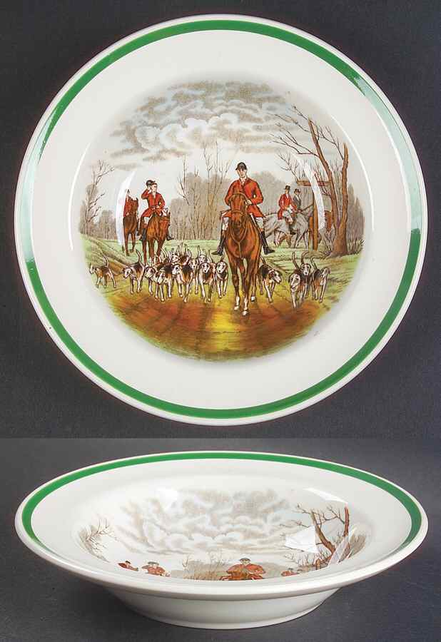 Herring Hunt, The Hunt (Green, Scalloped) Rim Cereal Bowl by Spode-1