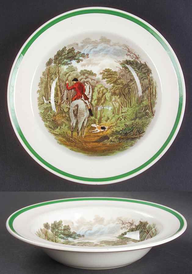 Herring Hunt, The Hunt (Green, Scalloped) Rim Cereal Bowl by Spode-1