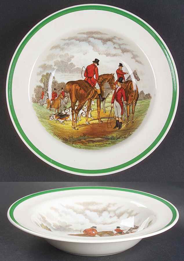 Herring Hunt, The Hunt (Green, Scalloped) Rim Cereal Bowl by Spode-1