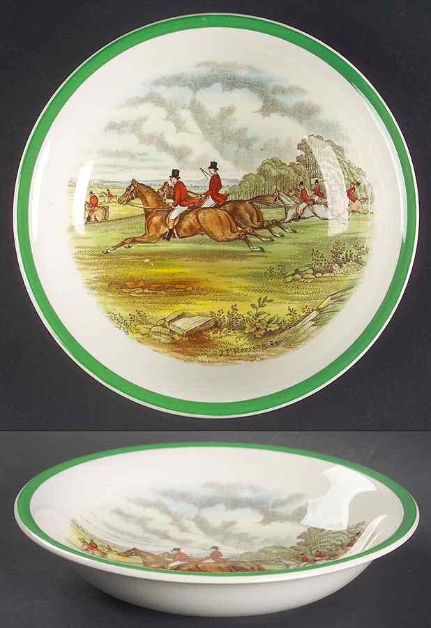 Herring Hunt, The Hunt (Green, Scalloped) Coupe Cereal Bowl by Spode-1