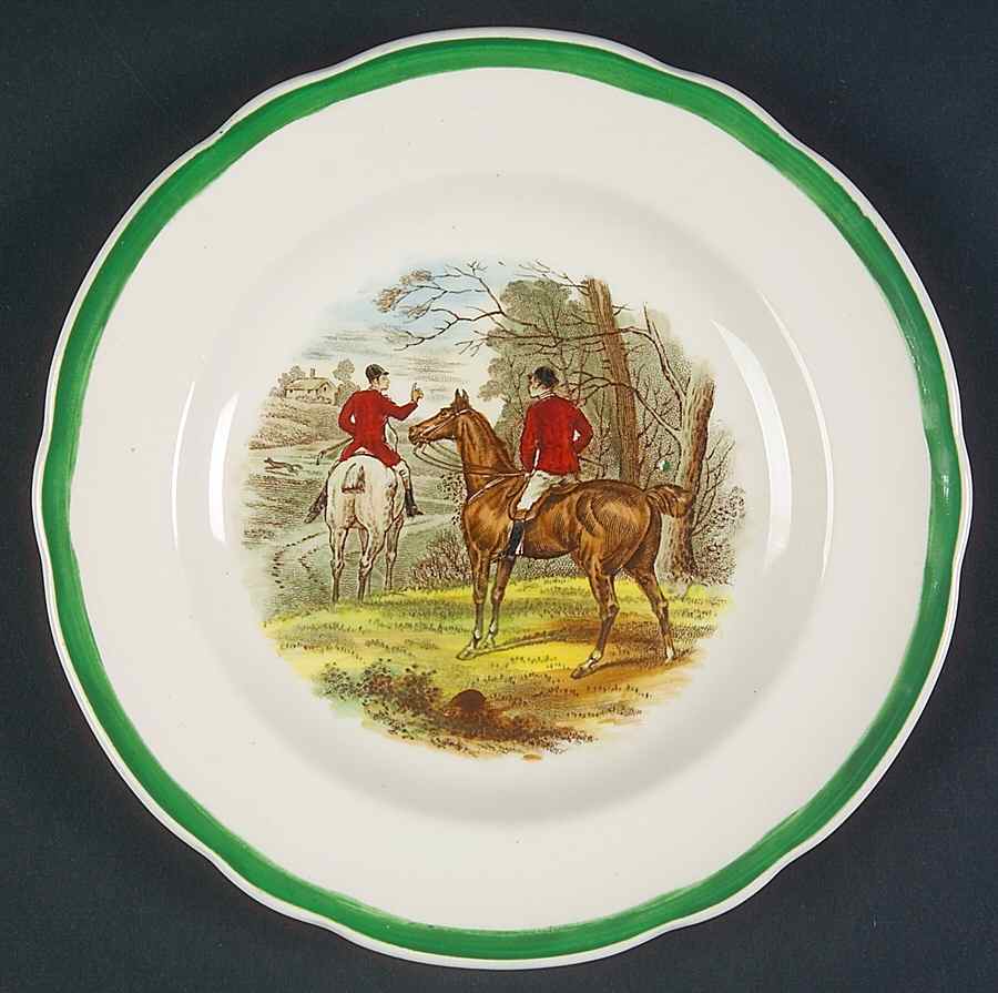 Herring Hunt, The Hunt (Green, Scalloped) Small Bread & Butter Plate by Spode-1