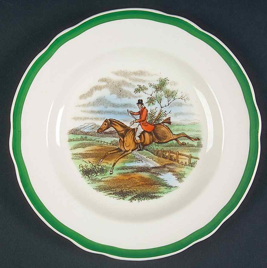 Herring Hunt, The Hunt (Green, Scalloped) Small Bread & Butter Plate by Spode-1