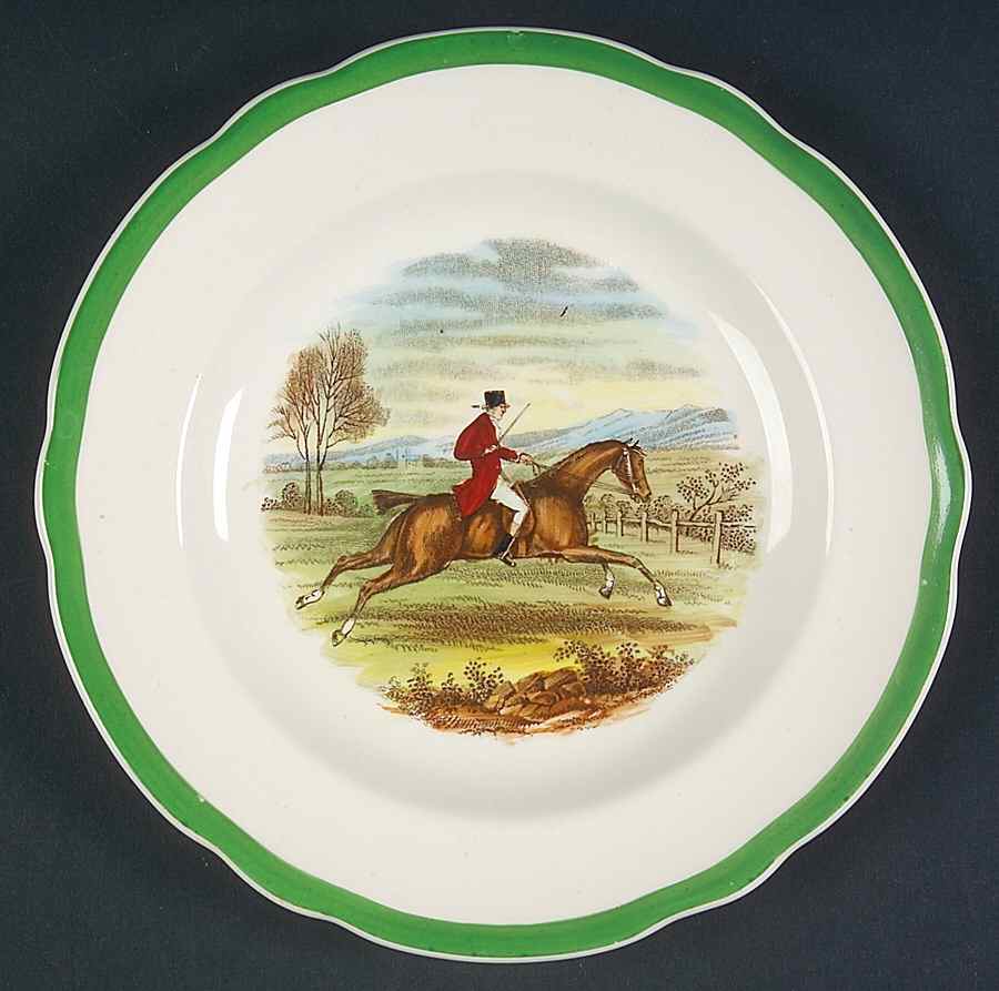 Herring Hunt, The Hunt (Green, Scalloped) Small Bread & Butter Plate by Spode-1
