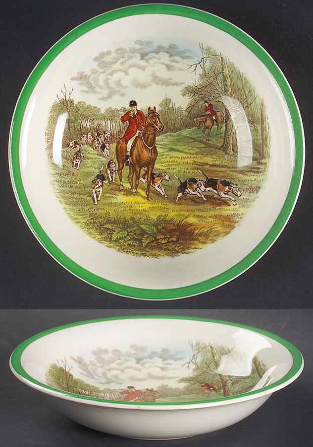 Herring Hunt, The Hunt (Green, Scalloped) Coupe Cereal Bowl by Spode-1