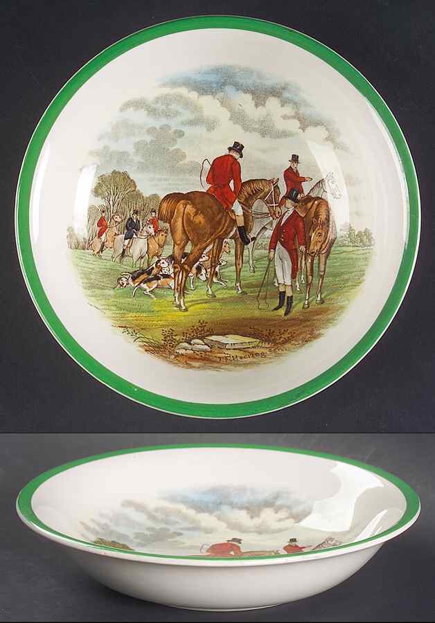 Herring Hunt, The Hunt (Green, Scalloped) Coupe Cereal Bowl by Spode-1