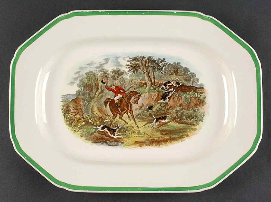Herring Hunt, The Hunt (Green, Scalloped) 12" Oval Serving Platter by Spode-1