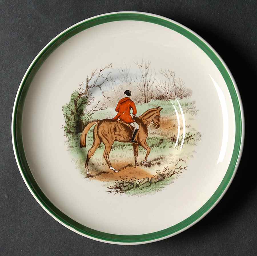 Herring Hunt, The Hunt (Green, Scalloped) Saucer for Flat Demitasse Cup by Spode-1