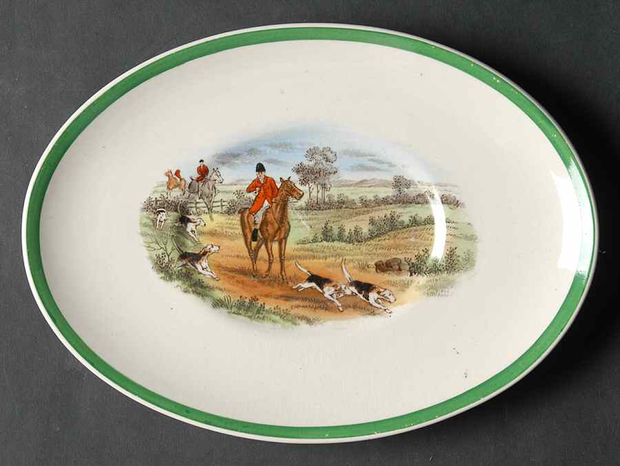 Herring Hunt, The Hunt (Green, Scalloped) Underplate for Gravy Boat by Spode-1