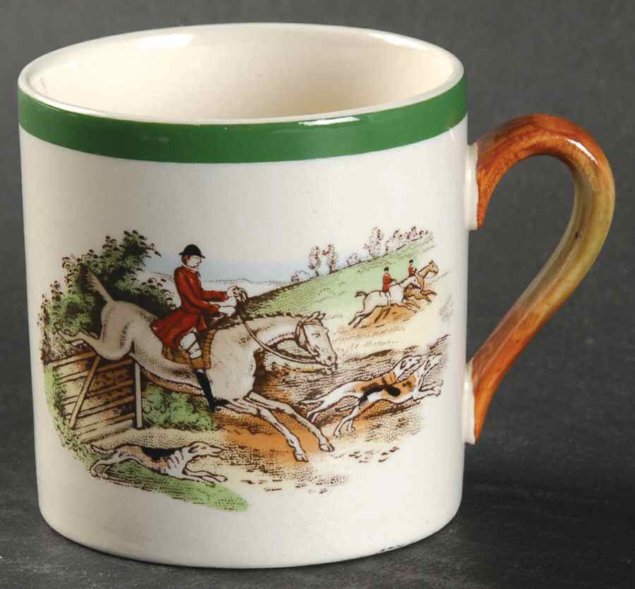 Herring Hunt, The Hunt (Green, Scalloped) Flat Demitasse Cup by Spode-1